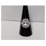 .925 Sterl Starburst Halo Gemstone Ring Sz 9