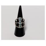 .925 Sterl Blue Oval Halo Ring Sz 8