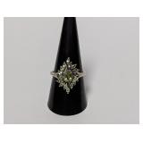 .925 Sterl Green Cluster Stone Ring Sz 9