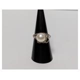 .925 Sterl Double Faux Pearl Ring Sz 6.5