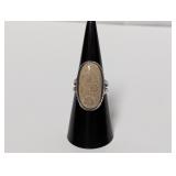 .925 Sterl Oval Beige Patterned Stone Ring Sz 7