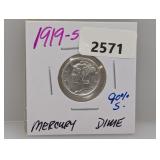 1919-S 90% Silv Mercury Dime