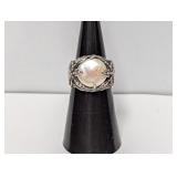 .925 Sterl Faux Pearl Starfish Ring Sz 6