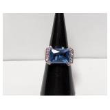 .925 Sterl Blue/Clear Stone Ring Sz 7