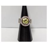 Vermeil/.925 Sterl Green/Clear Stone Ring Sz 6