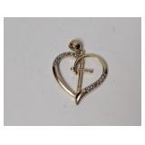 Vermeil/.925 Sterl Heart & Cross w/Diam Accent