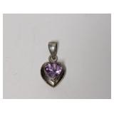 .925 Sterl Purple Stone Heart Pendant