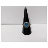 .925 Sterl Blue Stone w/Diam Accent Ring Sz 9