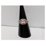 .925 Sterl Pink CZ w/Diam Accent Ring Sz 7