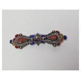 .925 Sterl Ornate Multicolor Enamel Brooch