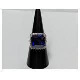 .925 Sterl Square Blue Stone Ring Sz 7