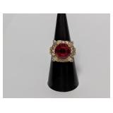 Vermeil/.925 Sterl Red Center Stone Ring Sz 7