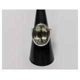 .925 Sterl Green Facted Stone Ring Sz 7