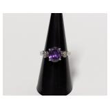 .925 Sterl Oval Purple Stone Ring Sz 7