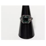 .925 Sterl Vtg Green Gem Filigree Ring Sz 8