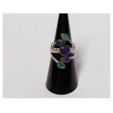 .925 Sterl Blue & Green Stone Ring Sz 6.5
