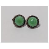 .925 Sterling Green Stone Screw Back Earrings