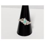 .925 Sterl Opal/Clear Stone Ring Sz 10