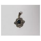 .925 Sterling Marcasite/Blue Stone Pendant