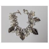 8' .925 Sterling Feather & Pearl Bracelet 63.1g