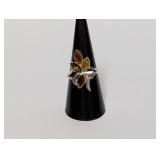 .925 Sterl Multicolor Amber Leaf Ring Sz 8