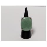 .925 Sterl Green Cushion Cut Gem Ring Sz 7