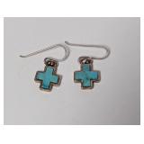 .925 Sterling Turquoise Cross Drop Earrings