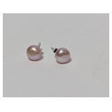 .925 Sterling Faux Pink Pearl Earrings