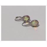 .925 Sterl Moonstone Diamond Halo Earrings
