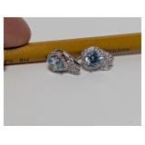 .925 Sterl Blue Halo Gemstone Stud Earrings