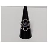 .925 Sterl Dark Pearl Center Flower Ring Sz 7