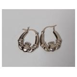 .925 Sterling Claddagh Hoop Earrings