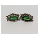 .925 Sterling Green Stone Screw Back Earrings