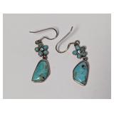 .925 Sterl Turquoise Flower Drop Earrings