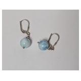 .925 Sterl Round Blue Stone Leverback Earrings