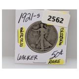 Rare 1921-S 90% Silv Walker Half $1