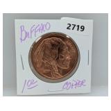 1oz .999 Copper Buffalo Round