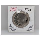 1918 60% Silv Italy 20 Lire