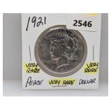 Very Rare 1921 90% Silv Peace $1 Dollar