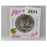1960-D 90% Silv Franklin Half $1 Dollar