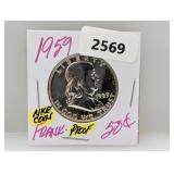 1959 90% Silv PF Franklin Half $1 Dollar