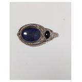 .925 Sterling Blue & Black Stone Pendant 42g