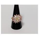 Vermeil/.925 Sterl Opal/Pink Stone Floral Ring