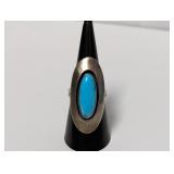 .925 Sterl Lg Oval Turquoise Ring Sz 8