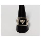 .925 Sterl Raised Wing Emblem Design Ring Sz 11.5
