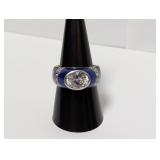 .925 Sterl CZ Center Ring w/Blue Inlay Sz 9