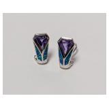 .925 Sterl Geometric Opal Inlay/Purple Stone