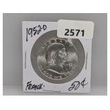 1952-D 90% Silv Franklin Half $1 Dollar