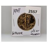 1941 24K Gold Layered 90% Silv Walker Half $1