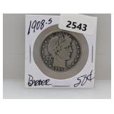 1908-S 90% Silv Barber Half $1 Dollar